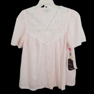 NWT Vintage Vanity Fair Sheer PJ Top Pink Floral Lace Dainty Deadstock Large